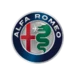 Logo von Alfa Romeo: Rundes Emblem mit rotem Kreuz und grüner Schlange auf weißem Hintergrund.