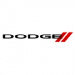 Dodge-Logo: Schwarzer „DODGE“-Schriftzug mit zwei schrägen roten Streifen rechts.