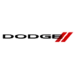 Dodge-Logo: Schwarzer „DODGE“-Schriftzug mit zwei schrägen roten Streifen rechts.